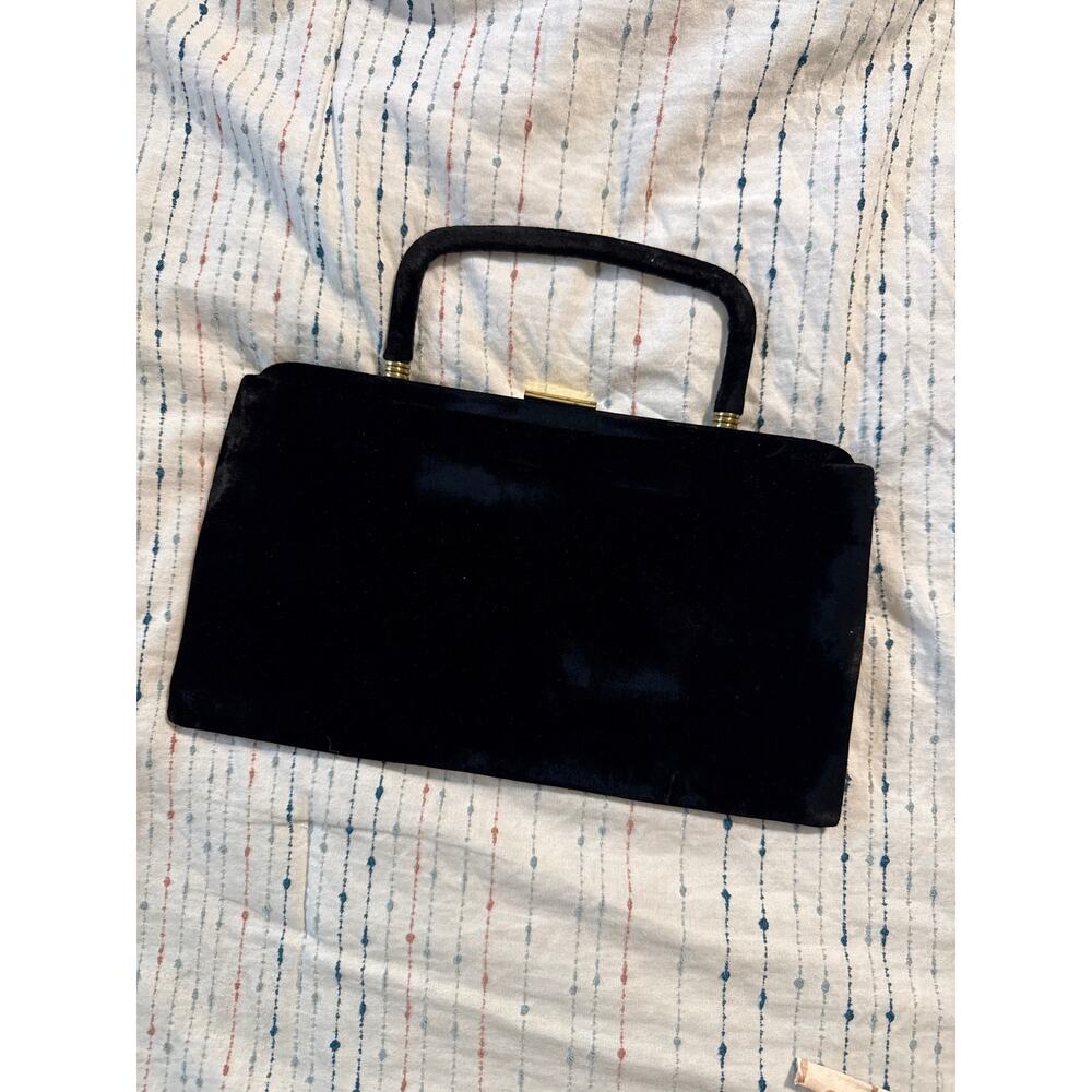 VTG Garay Folding Black Velvet Clutch Purse Made in USA Vintage Glam